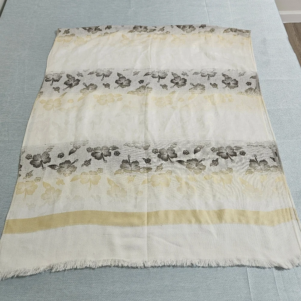 Womens 100% Cashmere Unbranded Scarf Wide Blanket Scarf Wrap Cozy‎ Ivory Floral
